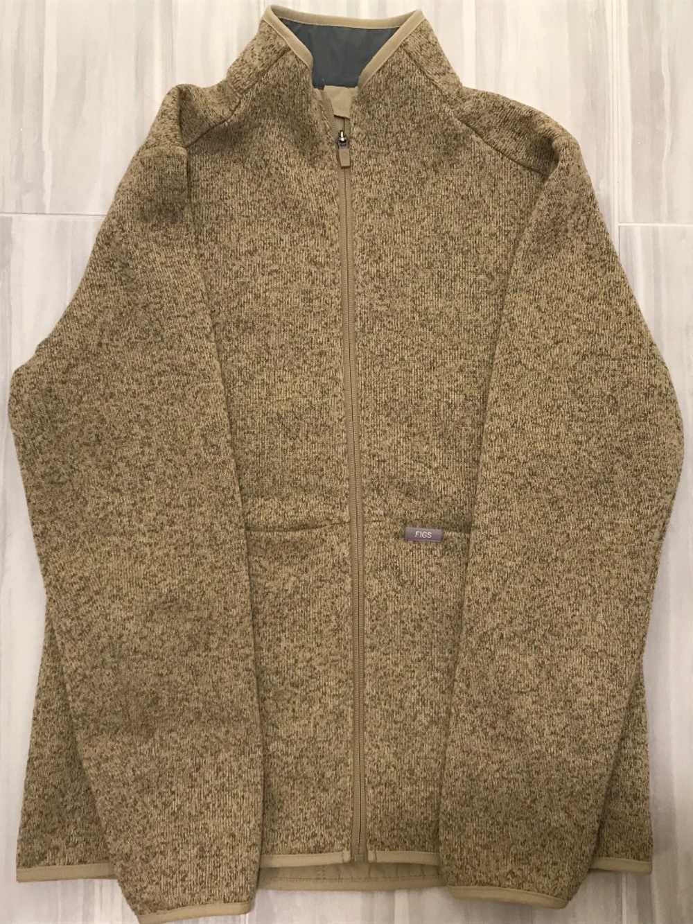 Figs On-Shift Sweater Knit Jacket Size Medium Full Zip Tan